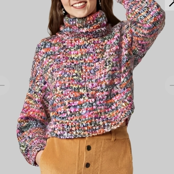 Wild fable multicolor space dye cropped oversized turtleneck pullover sweater - Picture 1 of 15
